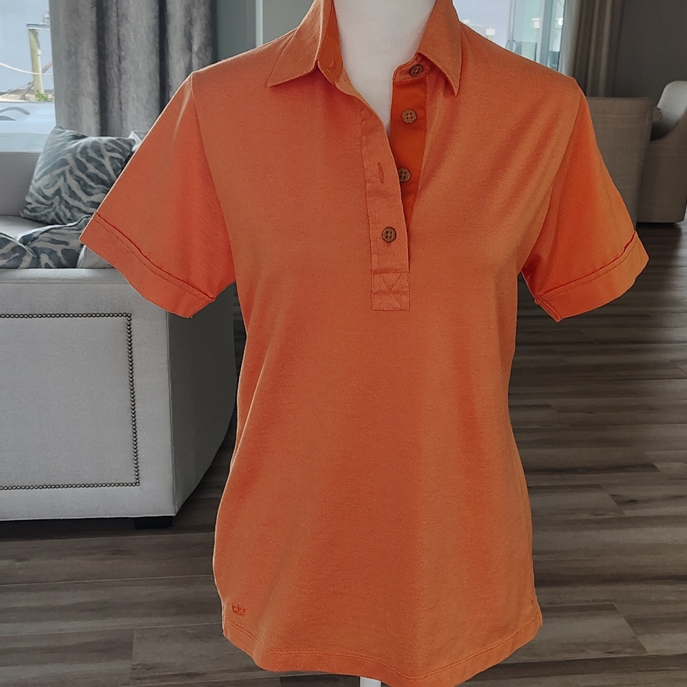 Peter Millar Women's Vibrant Orange Polo Style Golf Shirt Activewear Courtwear